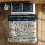 Basketball Court Navy Blue & Ivory Çift Taraflı Nevresim Takımı