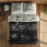 Vespa Ivory & Harley Davidson Model 28B Chalkboard Çift Taraflı Nevresim Takımı