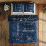 Fender Stratocaster Blueprint & Gibson Les Paul Navy Blue Çift Taraflı Nevresim Takımı