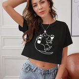 Wine Lover Cat Crop Tişört