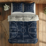 Basketball Court Navy Blue & Ivory Çift Taraflı Nevresim Takımı