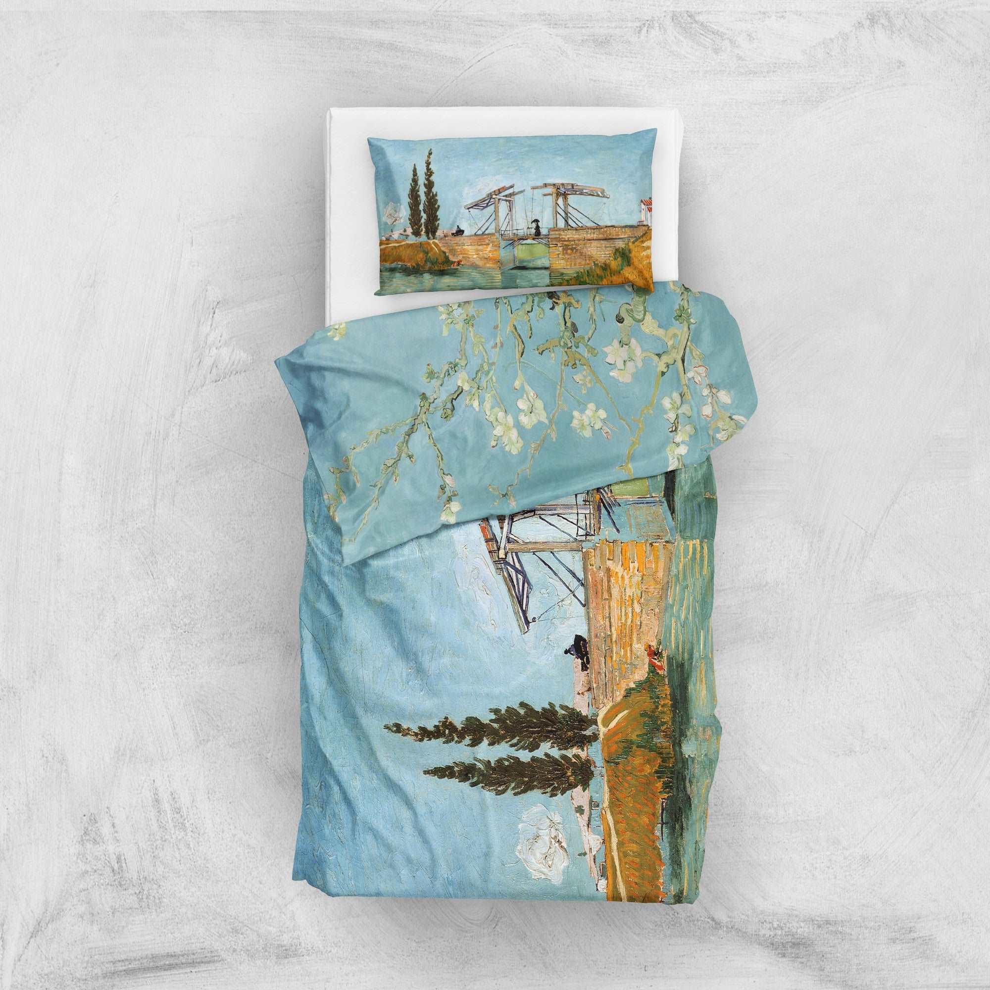 Almond Blossoms & Arles'teki Langlois Köprüsü Çift Taraflı Nevresim Takımı