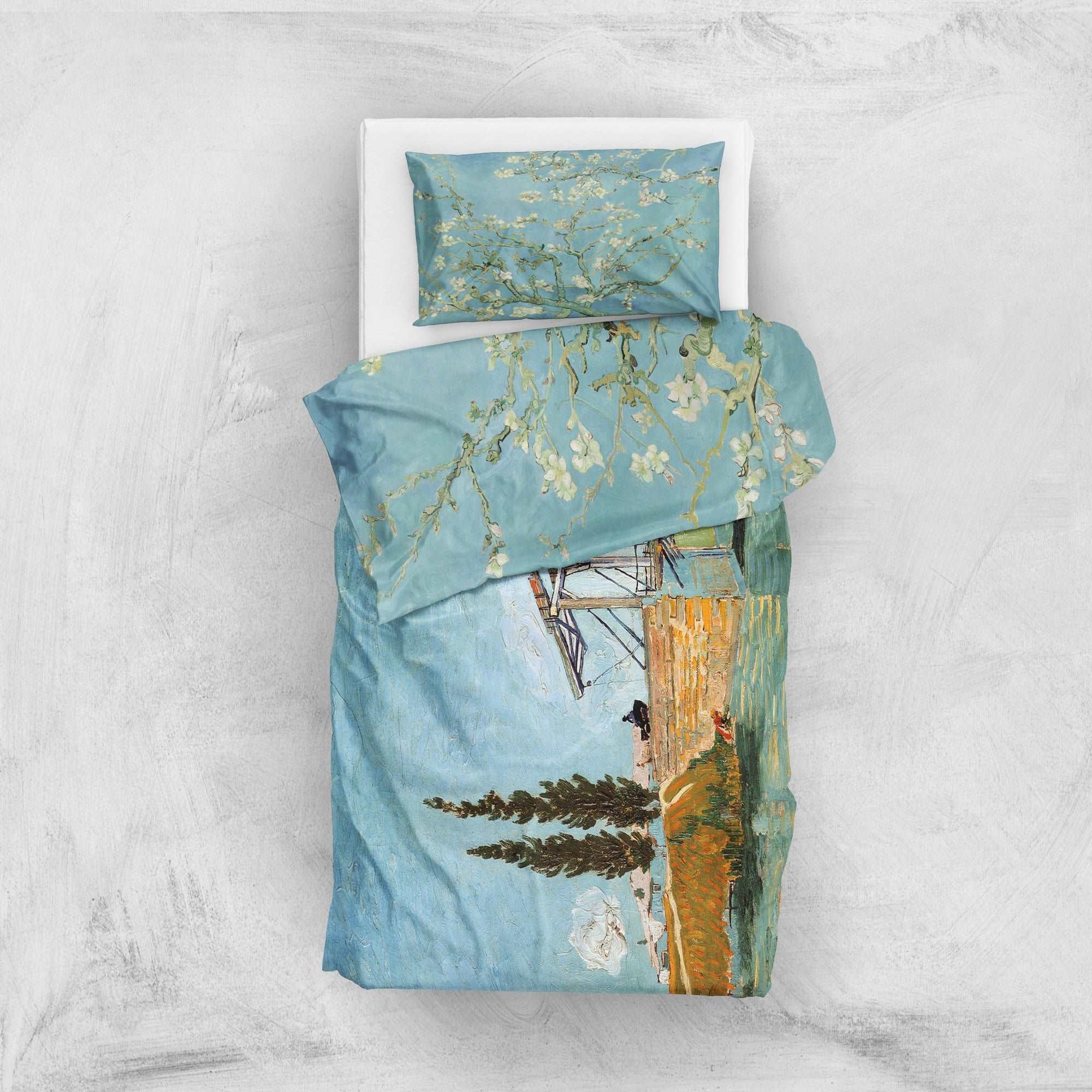 Almond Blossoms & Arles'teki Langlois Köprüsü Çift Taraflı Nevresim Takımı