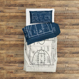 Basketball Court Navy Blue & Ivory Çift Taraflı Nevresim Takımı