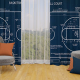 Basketball Court Navy Blue - Basketbol Sahası Fon Perde