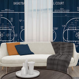 Basketball Court Navy Blue - Basketbol Sahası Fon Perde
