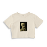 Skull of a Skeleton with Burning Cigarette Crop Tişört