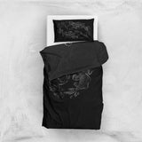 Gray Yin Yang Koi & Gray Flower Çift Taraflı Nevresim Takımı