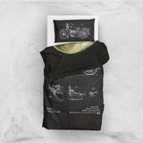Harley Davidson Model 28B Chalkboard & Skeleton with Burning Cigarette Çift Taraflı Nevresim Takımı