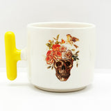Floral Skull and Bird T Kulplu Bardak