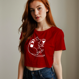 Wine Lover Cat Crop Tişört