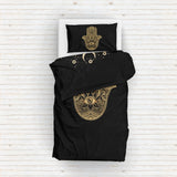 Mystical Moon Phase & Gold Hamsa Çift Taraflı Nevresim Takımı