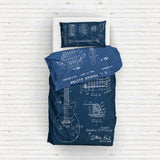 Fender Stratocaster Blueprint & Gibson Les Paul Navy Blue Çift Taraflı Nevresim Takımı