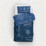 Fender Stratocaster Blueprint & Gibson Les Paul Navy Blue Çift Taraflı Nevresim Takımı