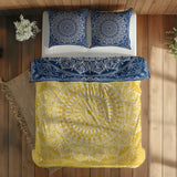 Yellow / Blue Bohemian Mandala Çift Taraflı Nevresim Takımı
