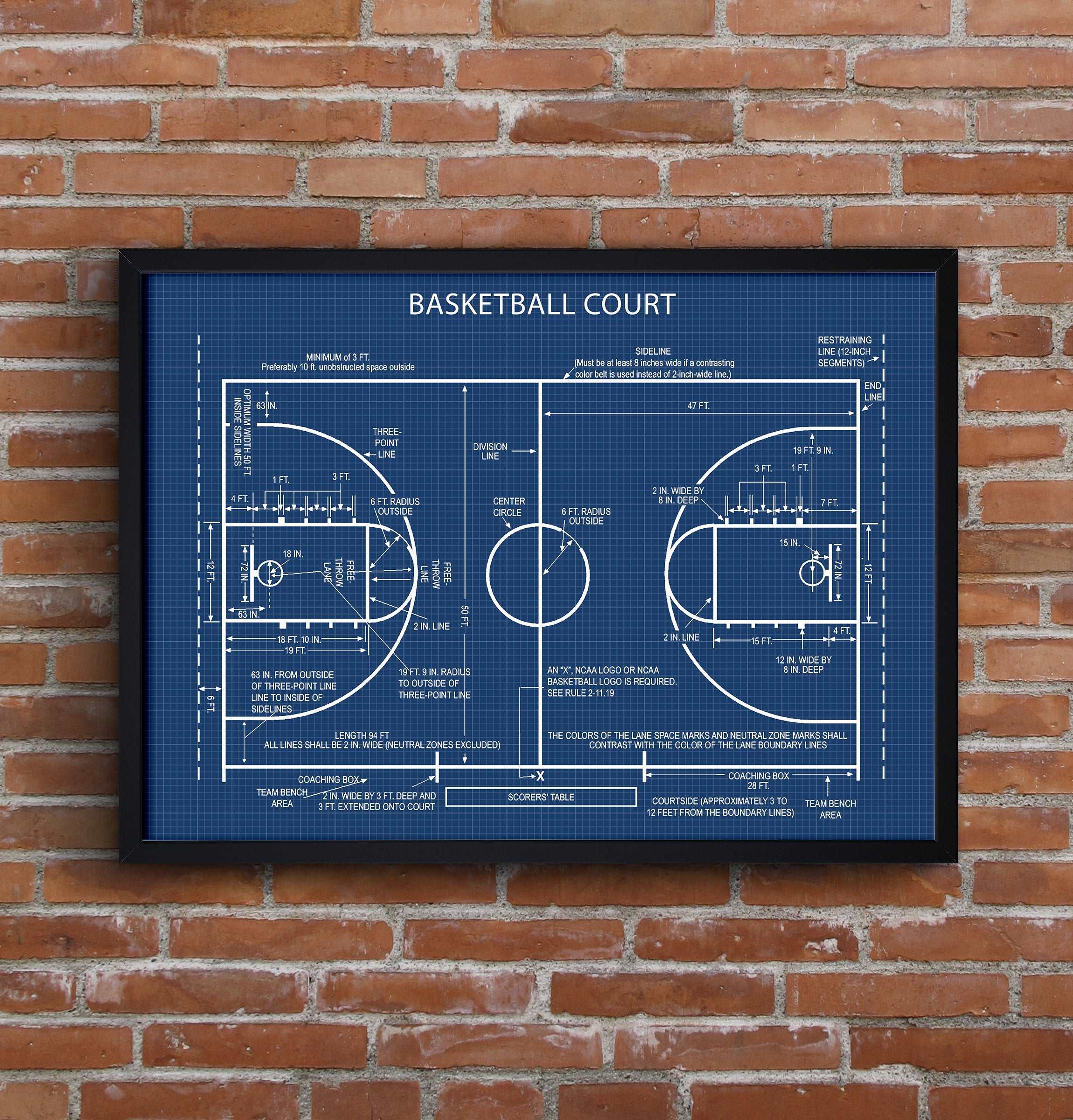 Basketball Court Blueprint Poster