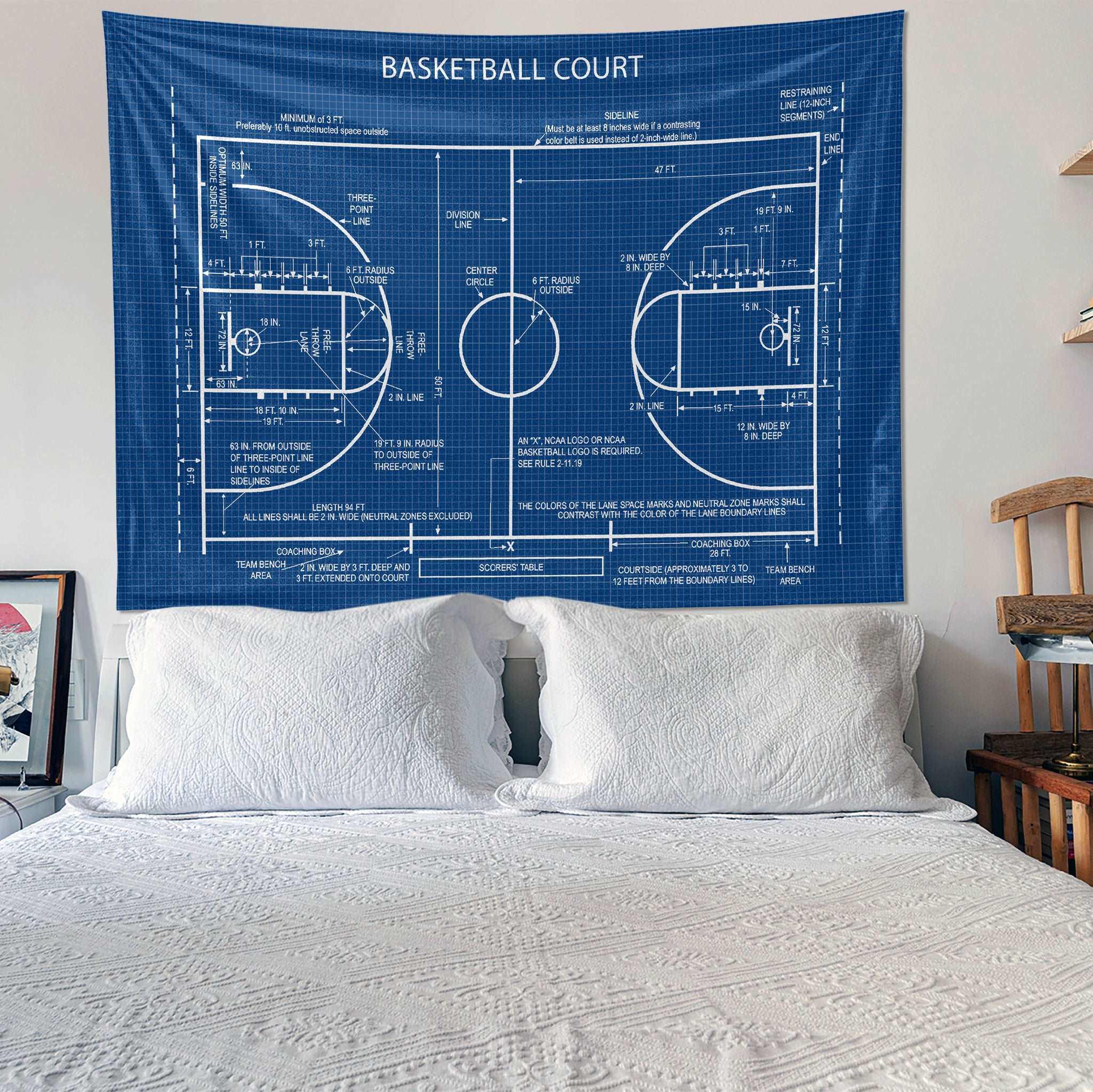 Basketball Court Blueprint - Basketbol Sahası Duvar Örtüsü