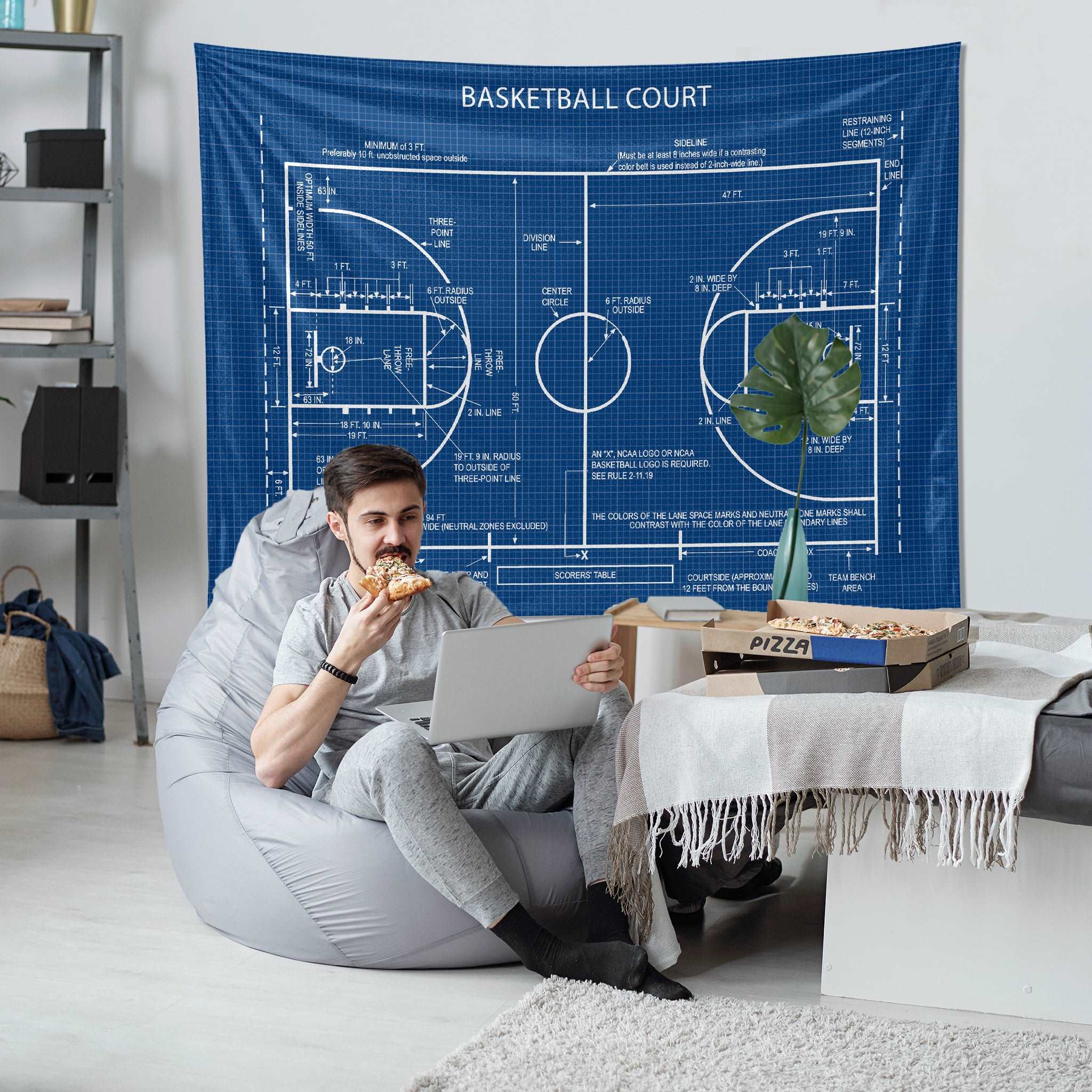 Basketball Court Blueprint - Basketbol Sahası Duvar Örtüsü