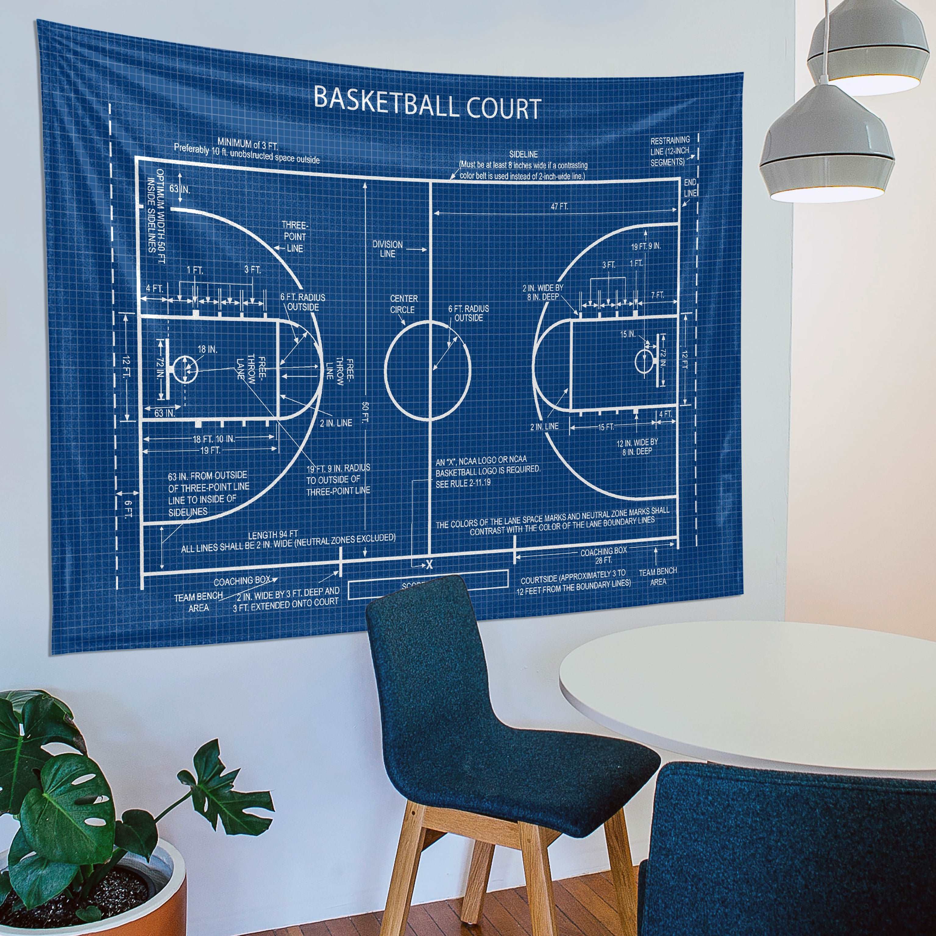 Basketball Court Blueprint - Basketbol Sahası Duvar Örtüsü
