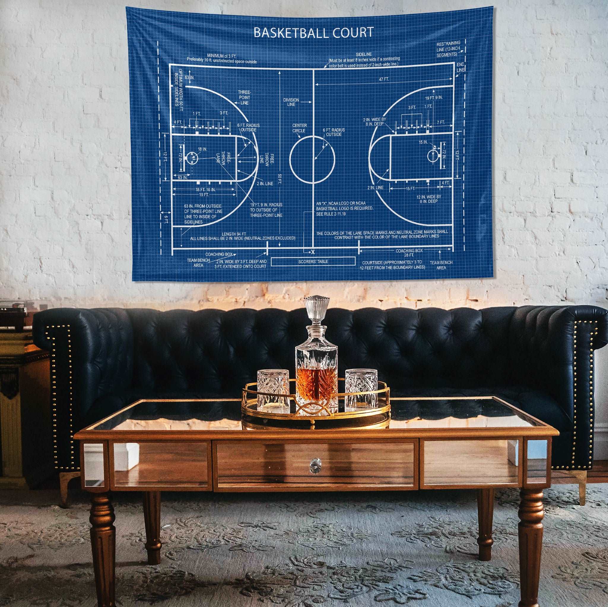 Basketball Court Blueprint - Basketbol Sahası Duvar Örtüsü