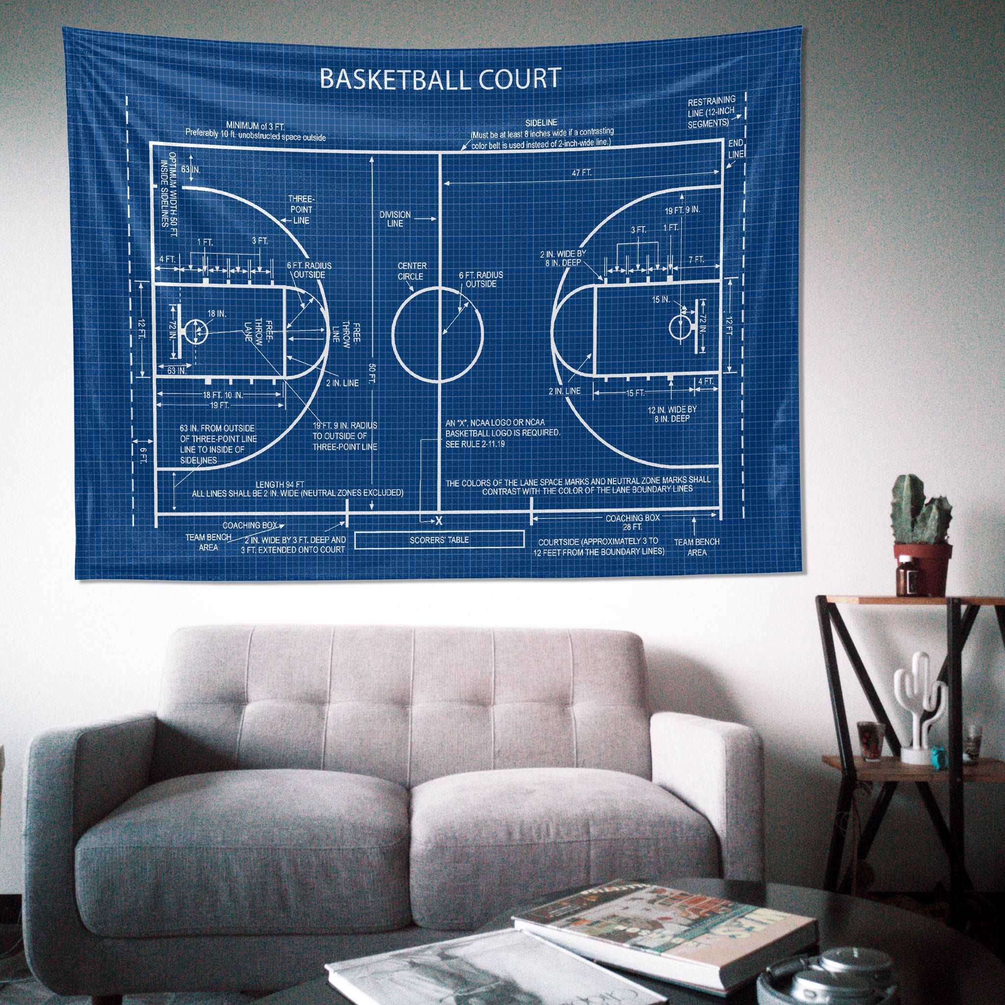 Basketball Court Blueprint - Basketbol Sahası Duvar Örtüsü