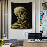 Skull of a Skeleton with Burning Cigarette Duvar Örtüsü