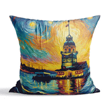 Van Gogh & Kız Kulesi Çift Taraflı Kırlent Kılıfı 2 Adet