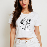 Wine Lover Cat Crop Tişört