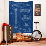 Gibson Les Paul Gitar Blueprint Duvar Örtüsü