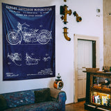 Harley Davidson Model 28B Navy Blue - Motosiklet Duvar Örtüsü