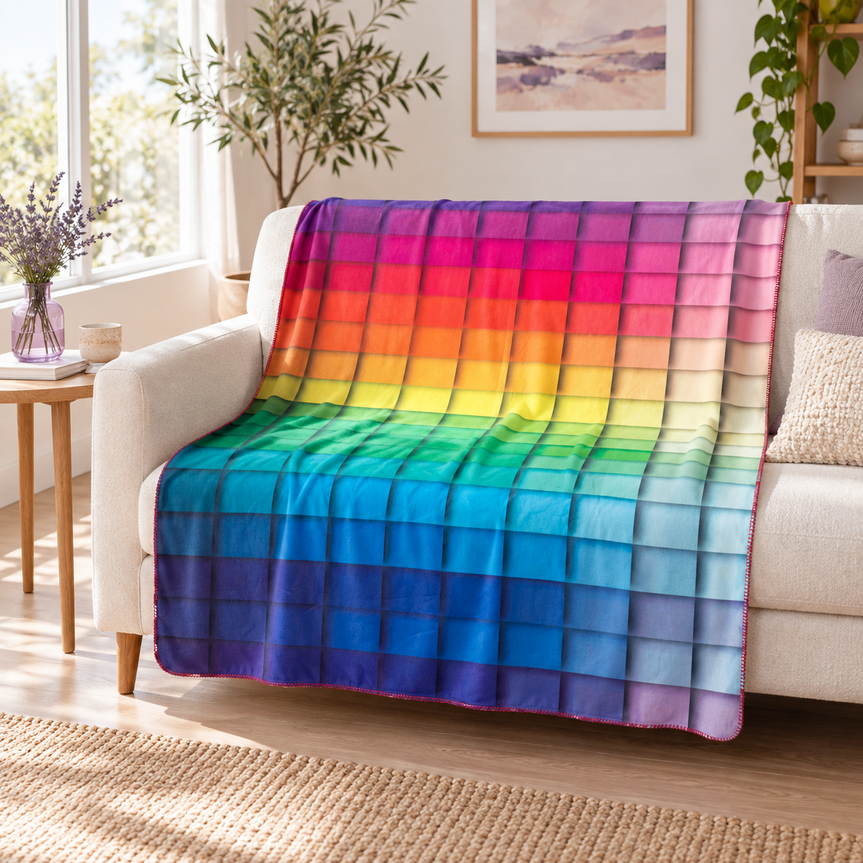 Colors of life - Gökkuşağı Renkli Polar Tv Battaniyesi — Ev sahnesi