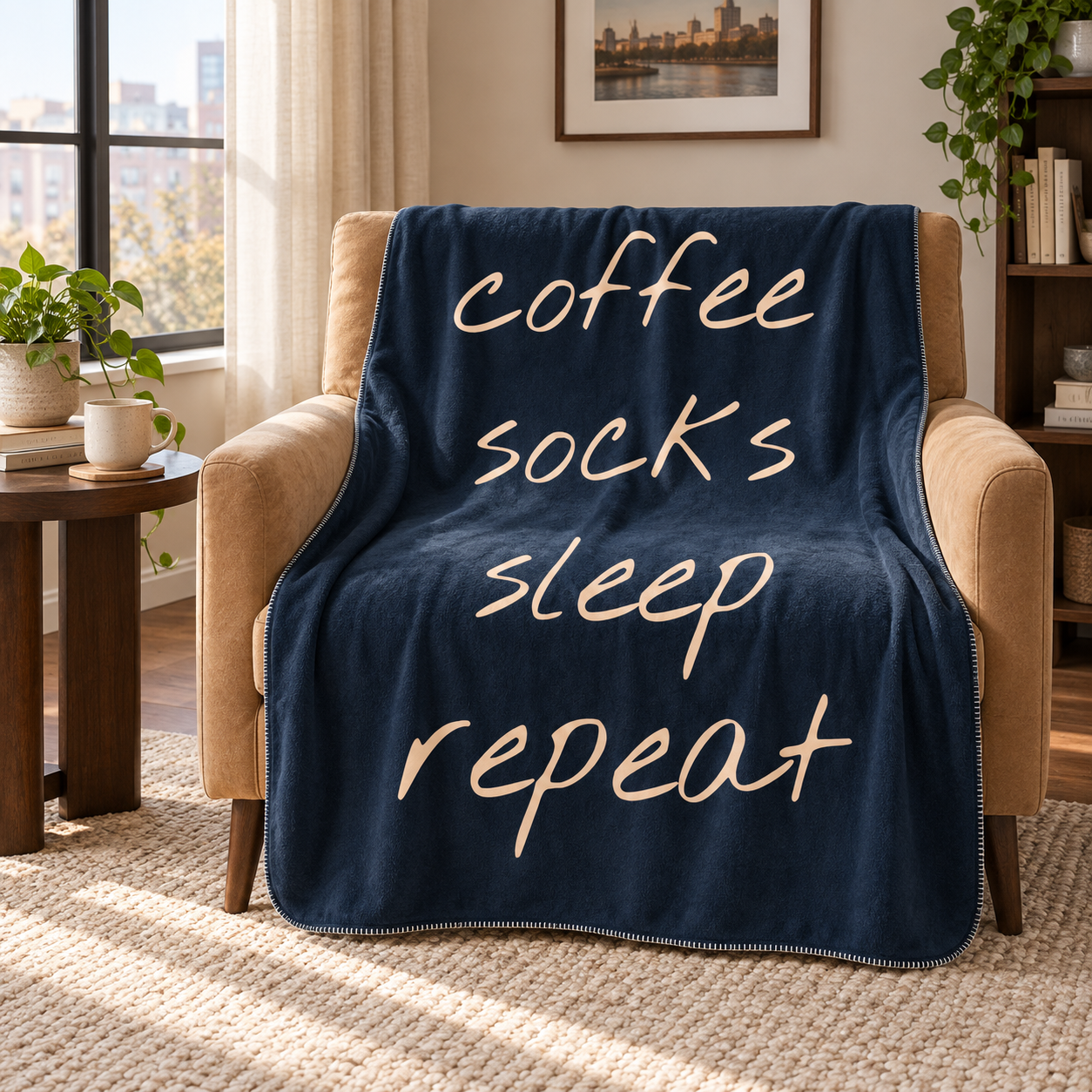 Relax Day Navy Blue Polar Tv Battaniyesi — Ev sahnesi