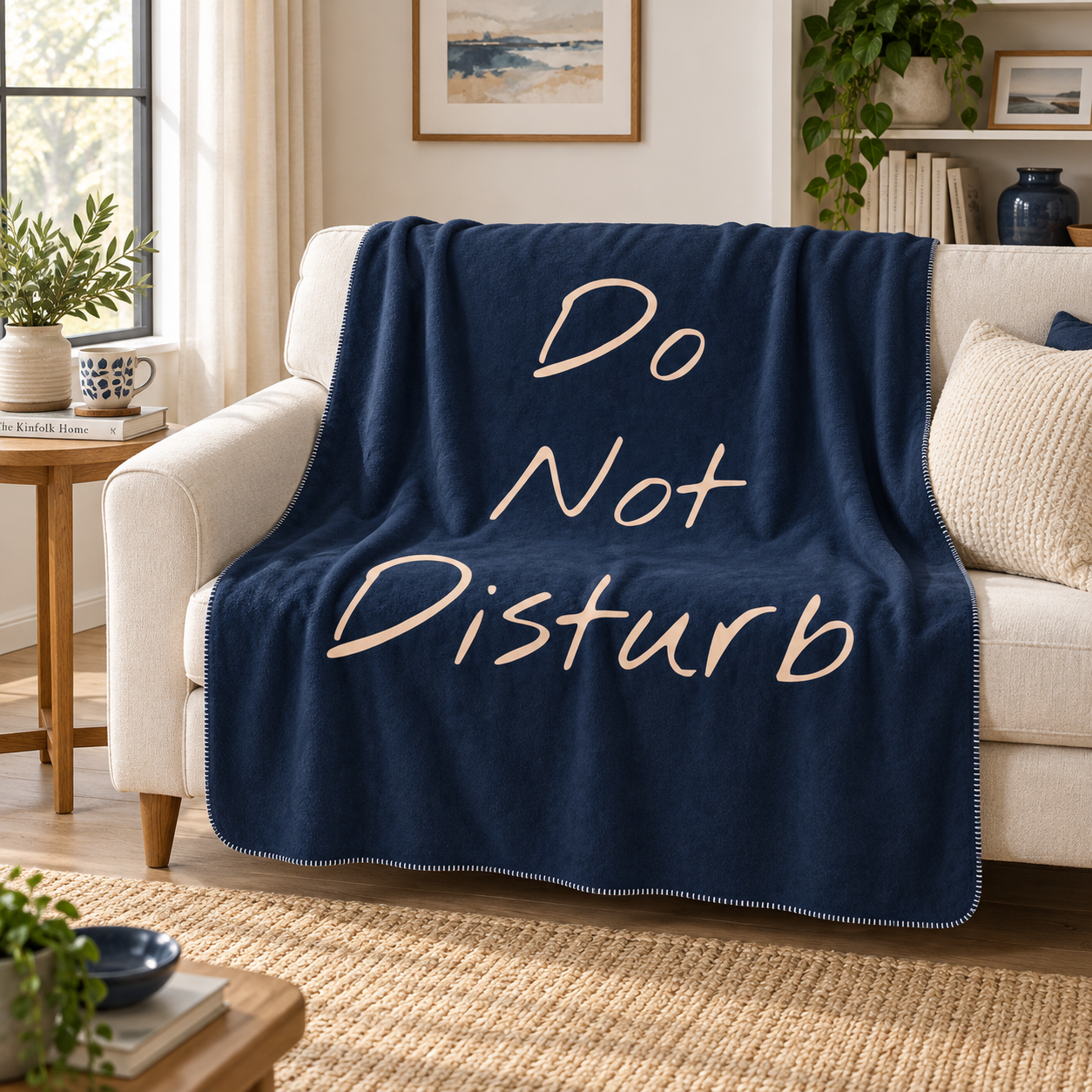 Do Not Disturb Navy Blue Polar Tv Battaniyesi — Ev sahnesi