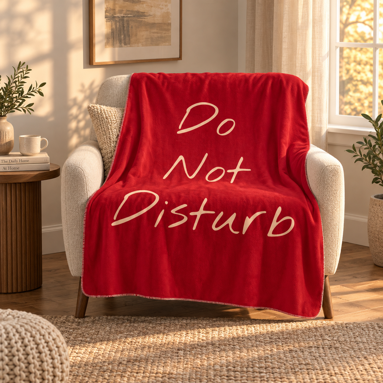 Do Not Disturb Burgundy Polar Tv Battaniyesi — Ev sahnesi