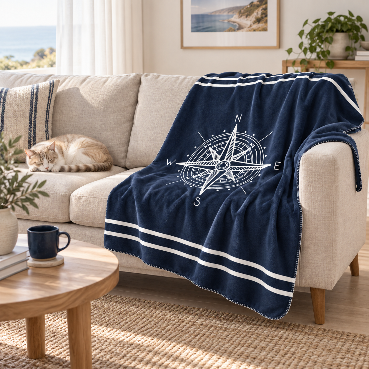 Compass Navyblue / Pusulalı Marin Temalı Polar Tv Battaniyesi — İkinci fotoğraf