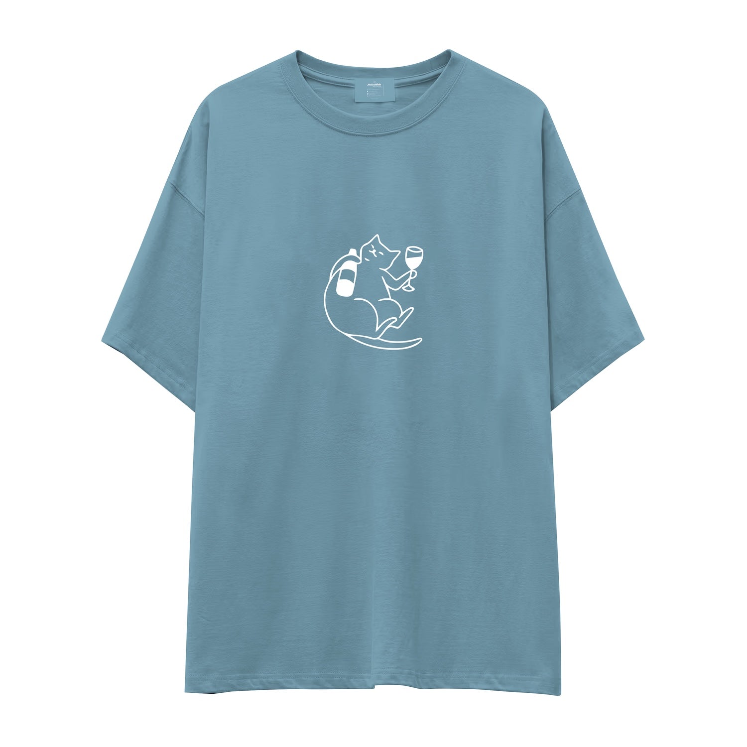 Wine Lover Cat Oversize Tişört