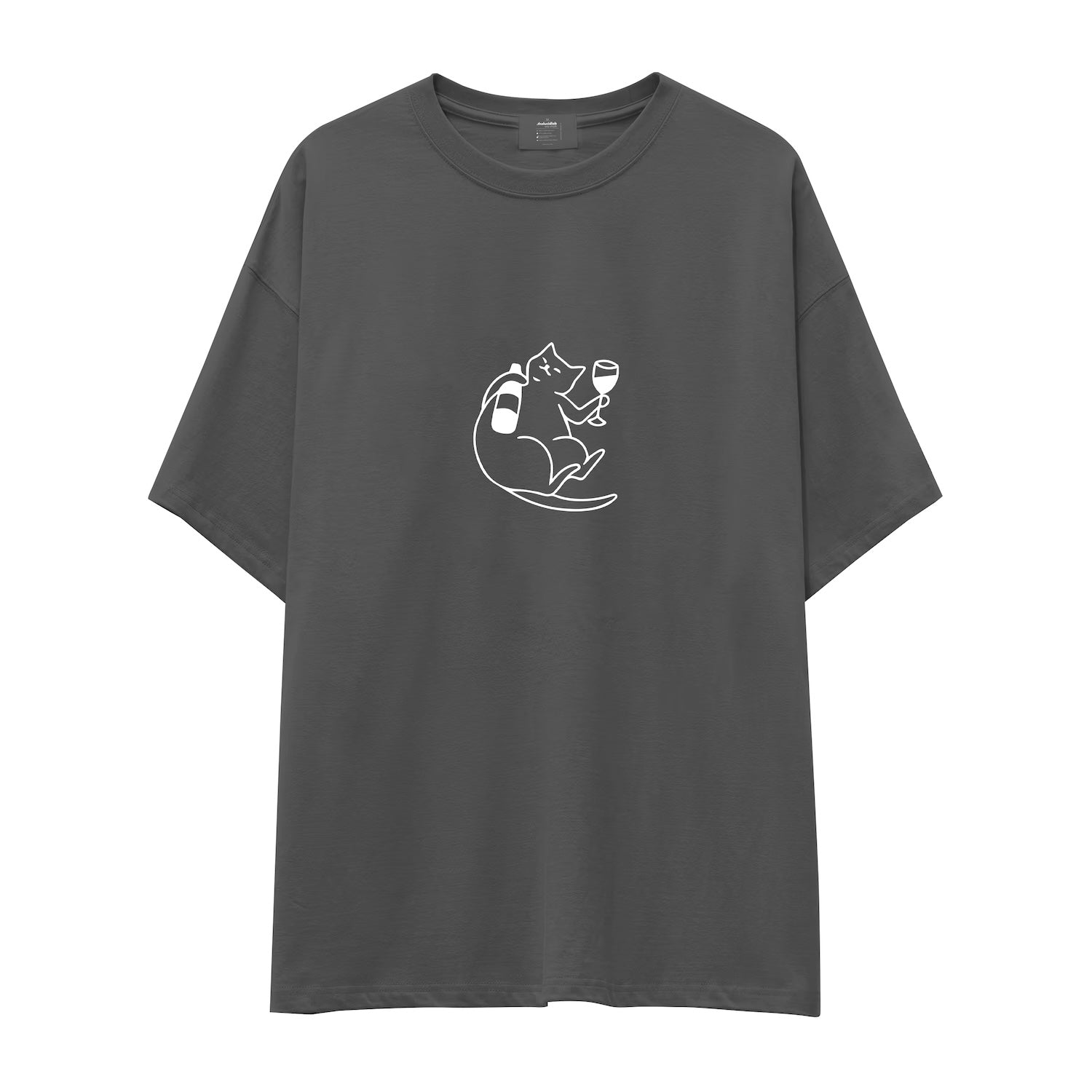 Wine Lover Cat Oversize Tişört