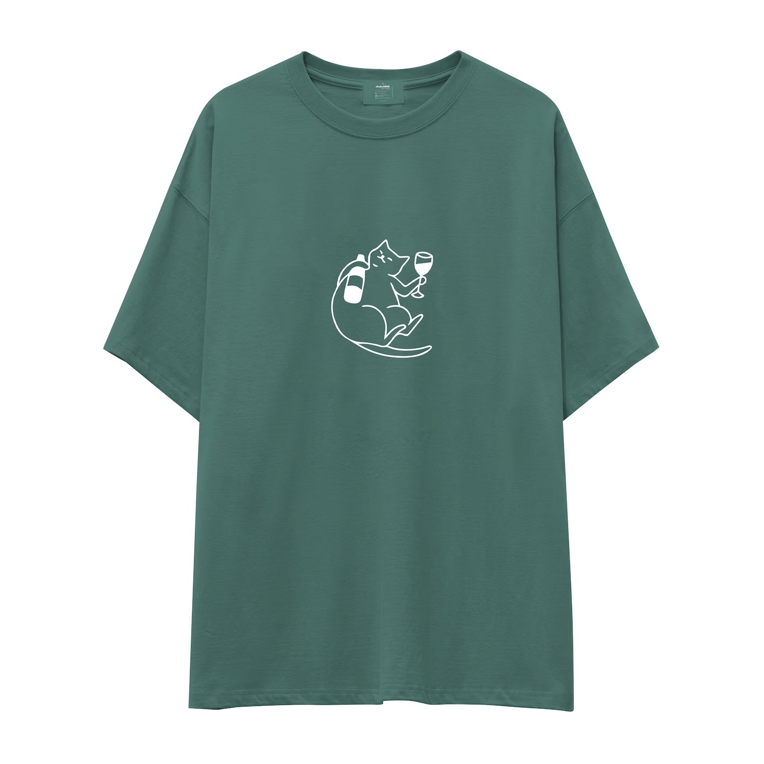 Wine Lover Cat Oversize Tişört