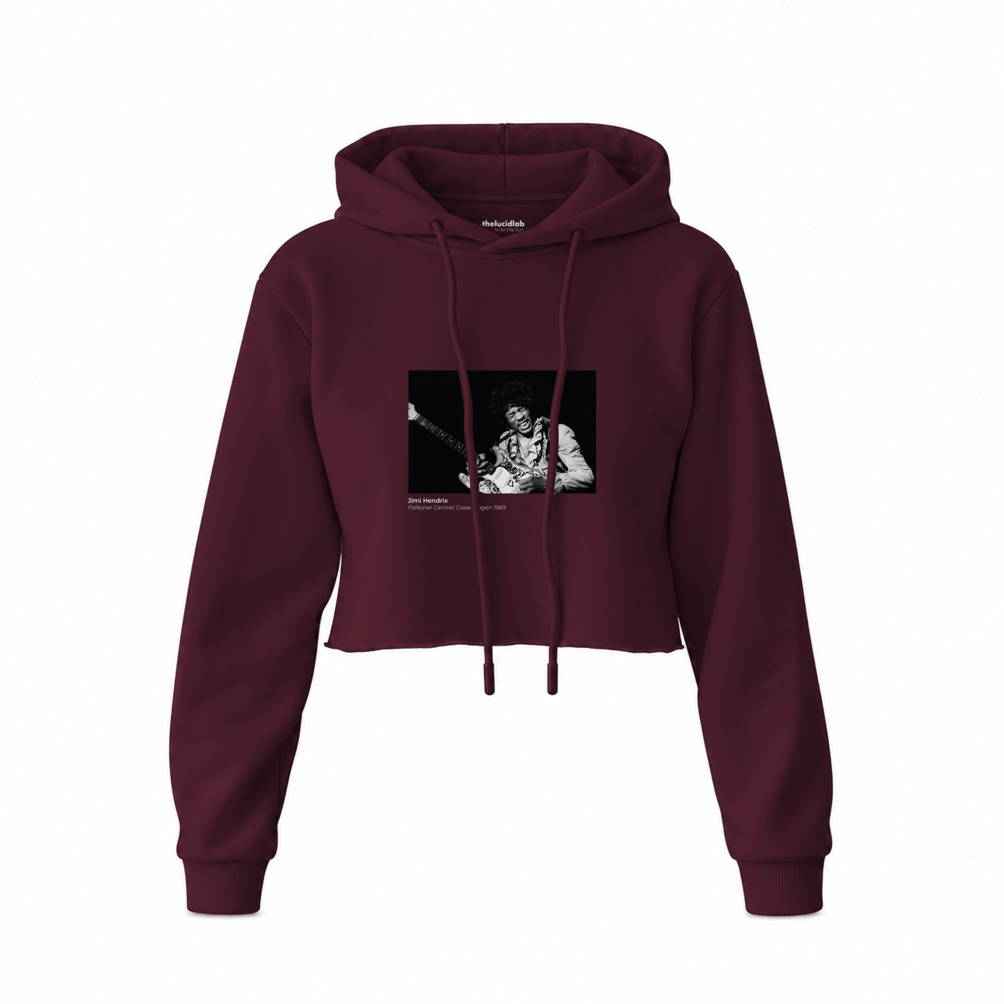 Jimi Hendrix Falkoner Centret Copenhagen 1969 Crop Hoodie — Bordo — Görsel 1