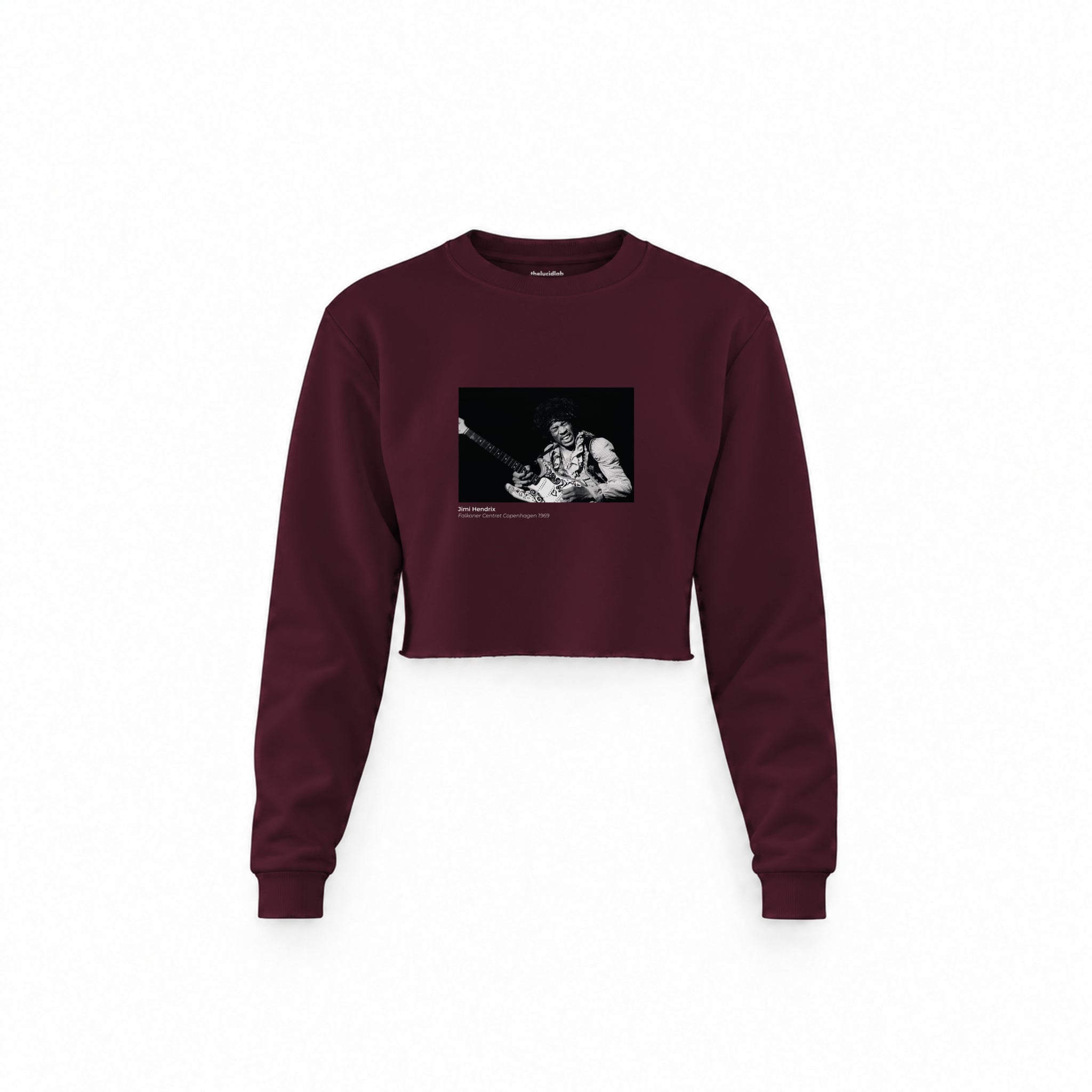 Jimi Hendrix Falkoner Centret Copenhagen 1969 Crop Sweatshirt — Bordo — Görsel 1