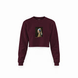 İnci Küpeli Kız Crop Sweatshirt — Bordo — Görsel 1
