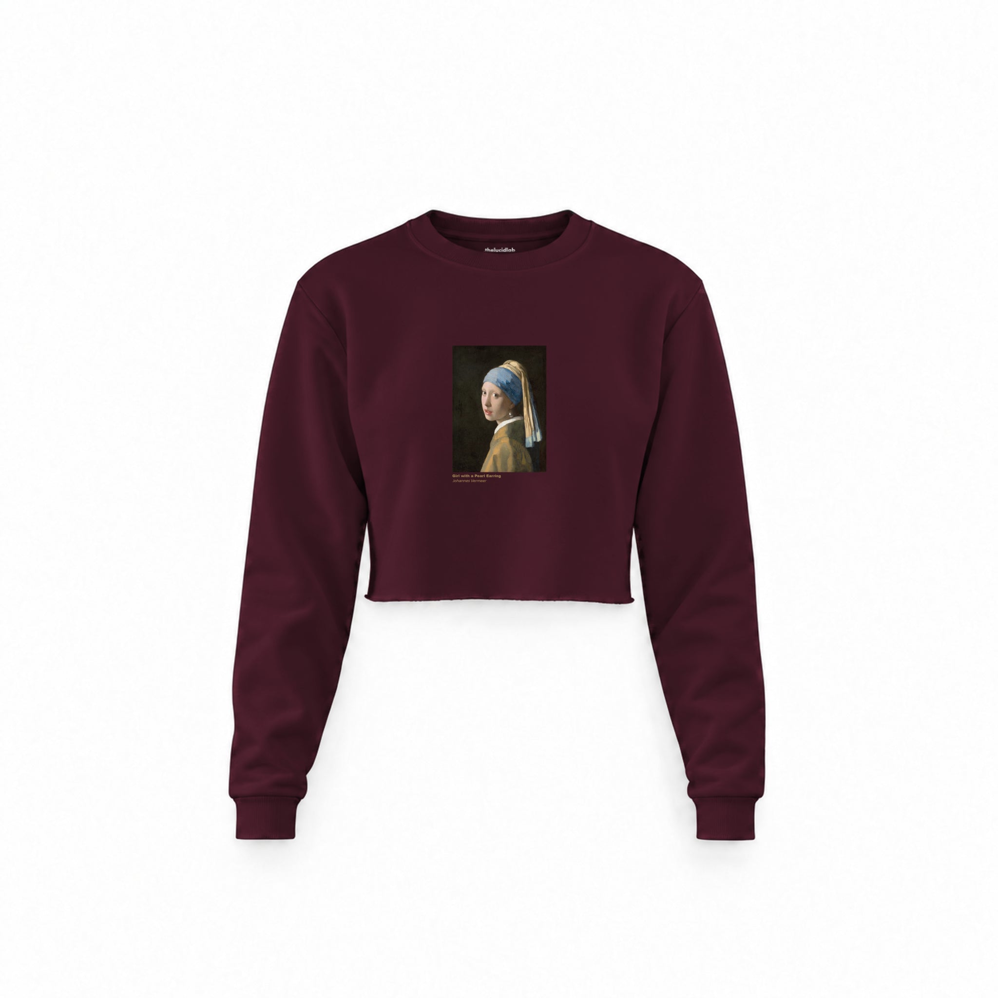 İnci Küpeli Kız Crop Sweatshirt — Bordo — Görsel 1