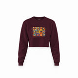 Color Study, Squares With Concentric Circles Crop Sweatshirt — Bordo — Görsel 1