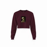 Skull of a Skeleton with Burning Cigarette Crop Sweatshirt — Bordo — Görsel 1