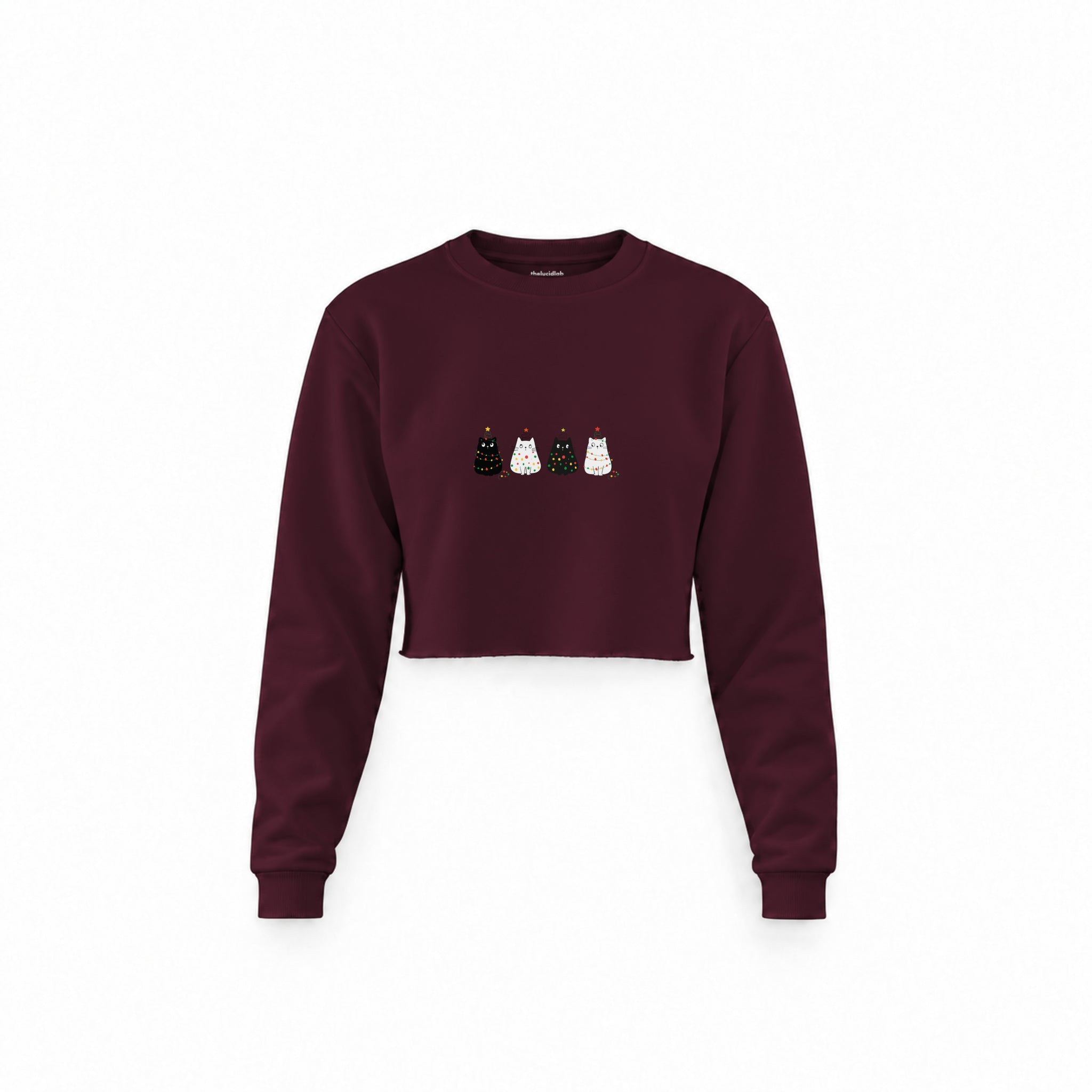 Twinkle Puffy Cats Crop Sweatshirt — Bordo — Görsel 1