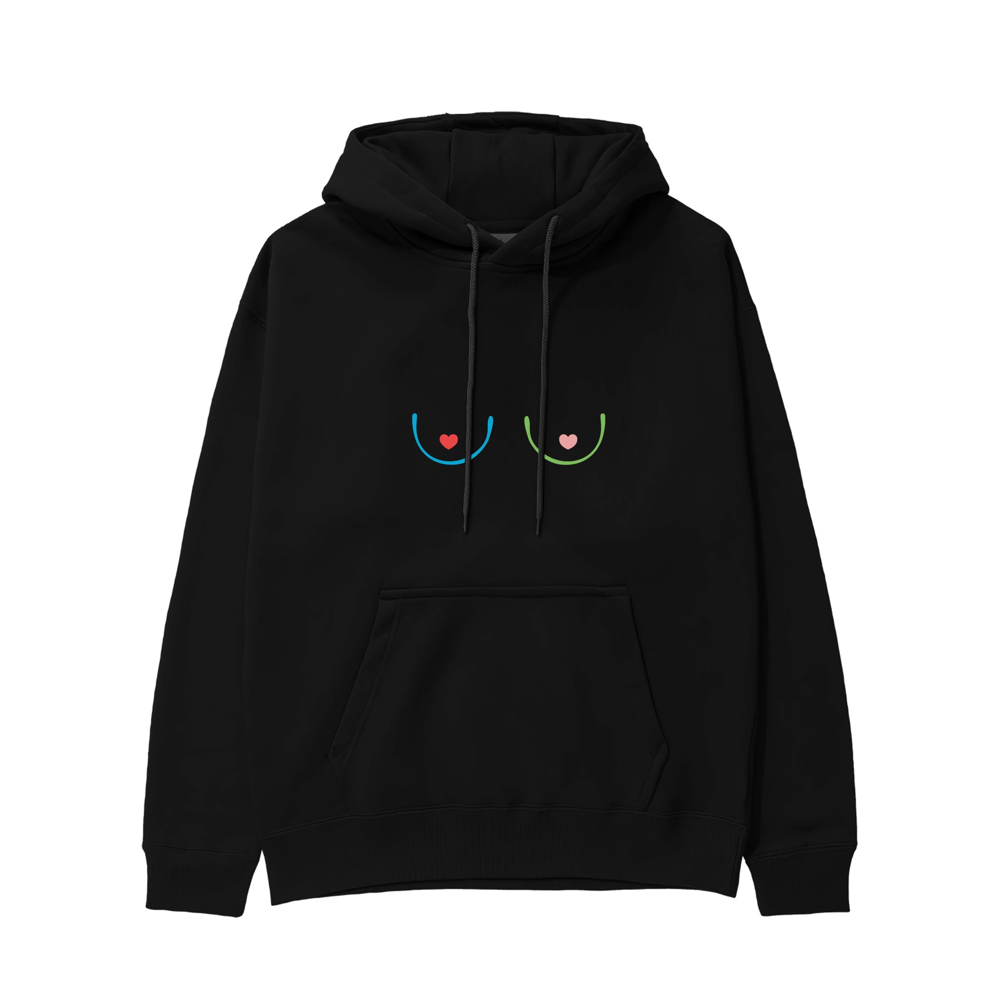 Boobs & Hearts Hoodie Siyah Ön