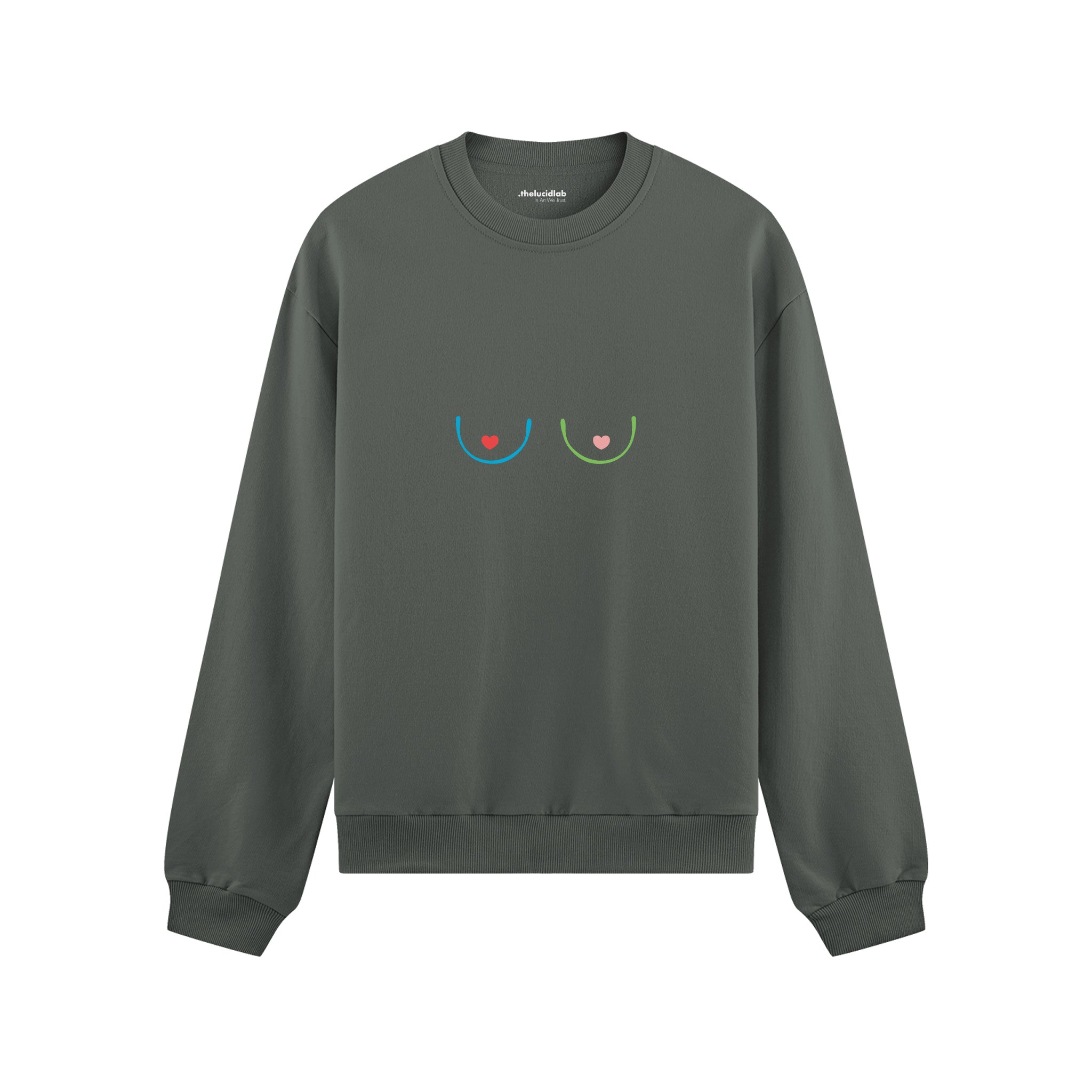 Boobs & Hearts Oversize Sweatshirt Antrasit Ön