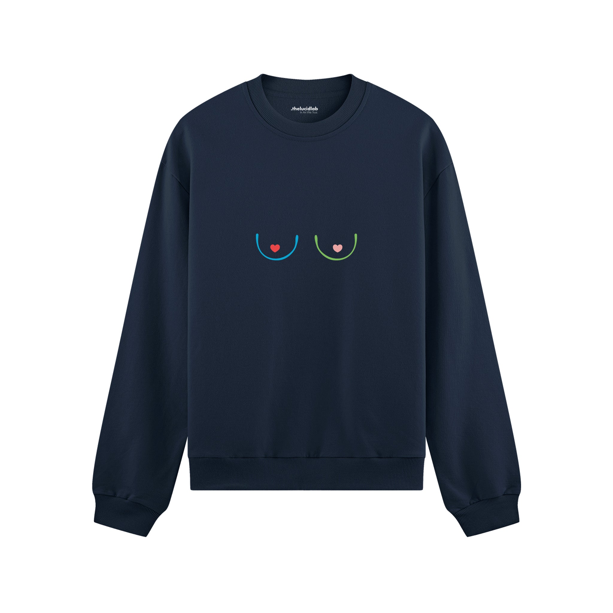 Boobs & Hearts Oversize Sweatshirt Lacivert Ön