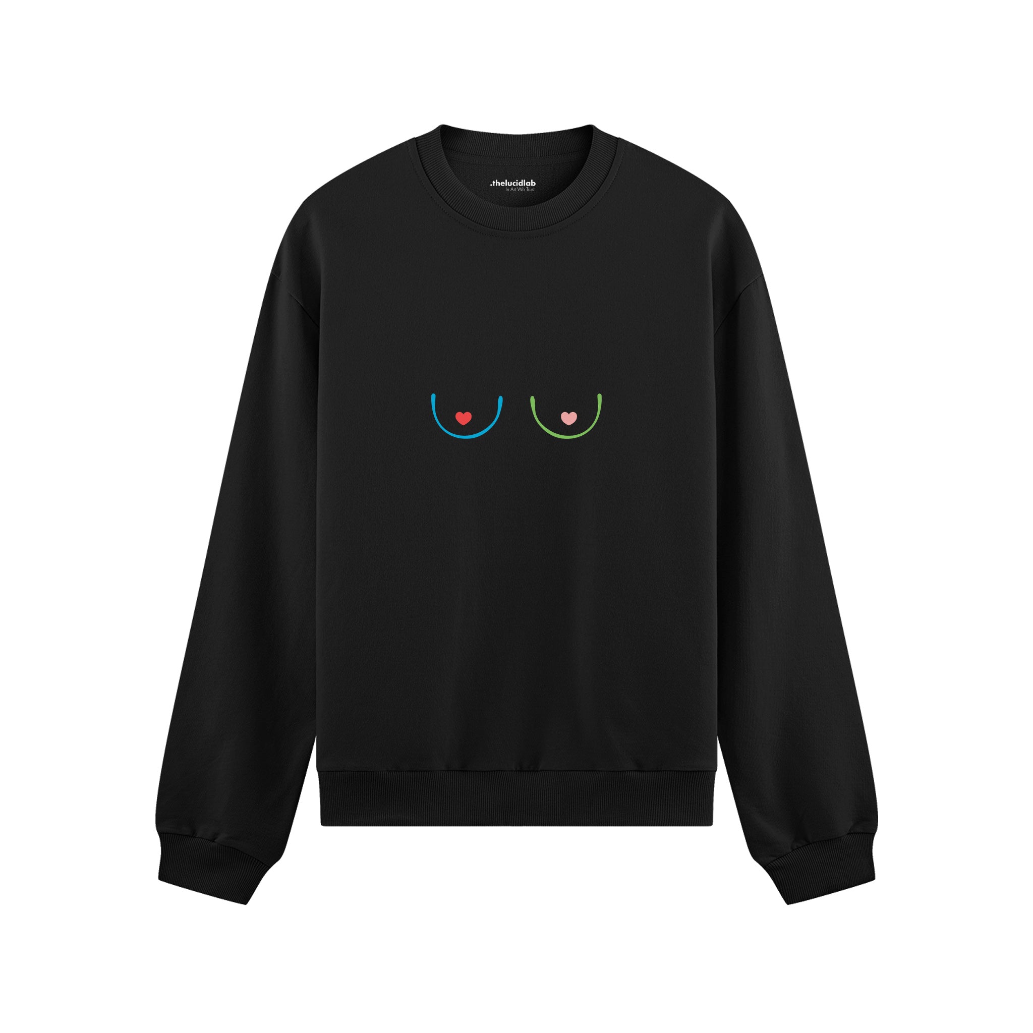 Boobs & Hearts Oversize Sweatshirt Siyah Ön