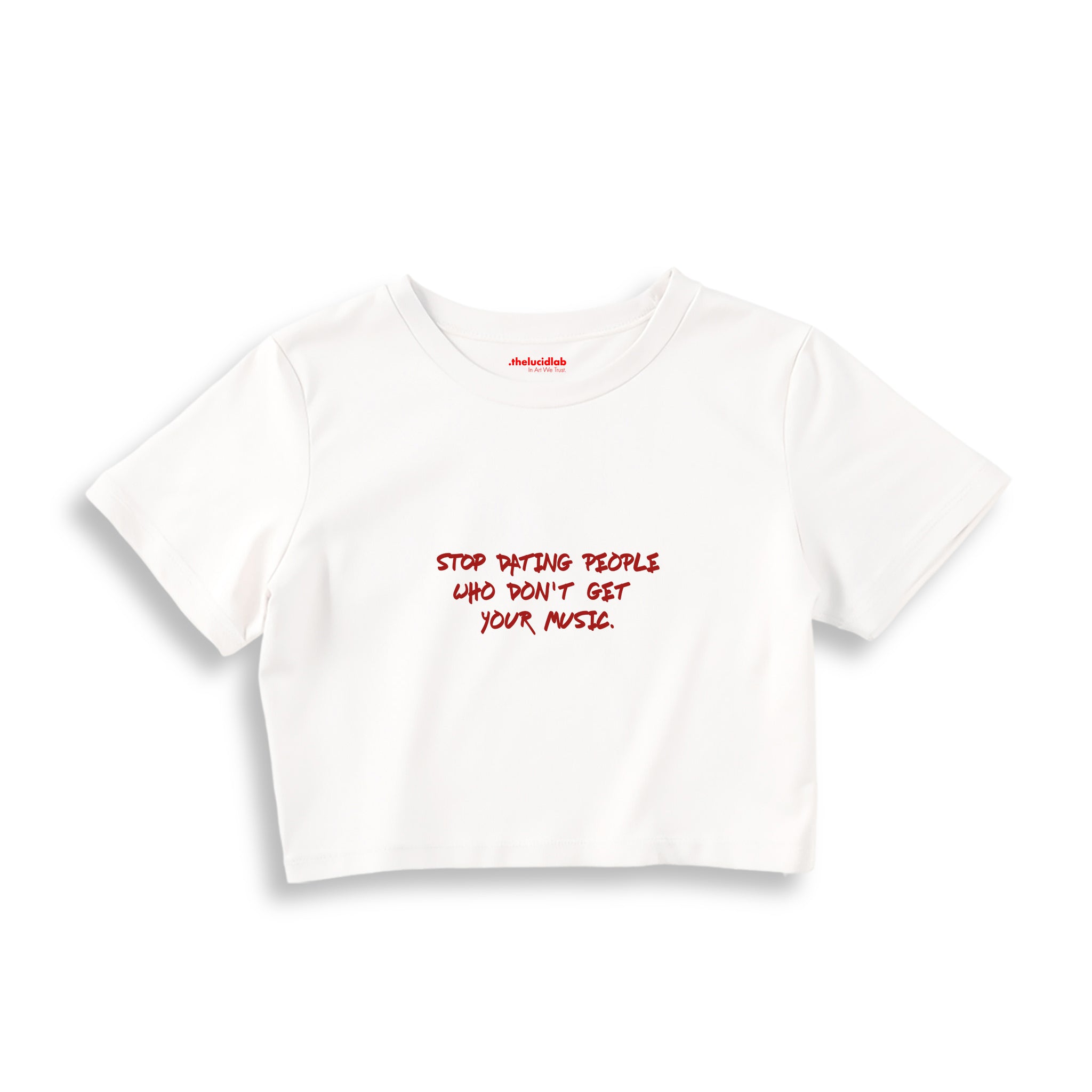 Stop Dating Crop Tişört — Beyaz